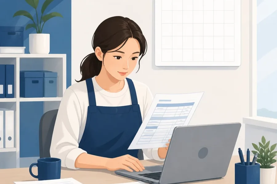 소규모 사업자가 9월 원천세 신고를 준비하는 모습