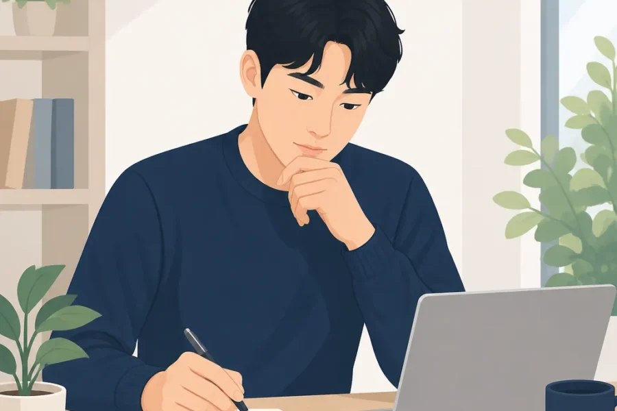 청년 구직자가 진로와 취업 준비 계획을 정리하는 모습