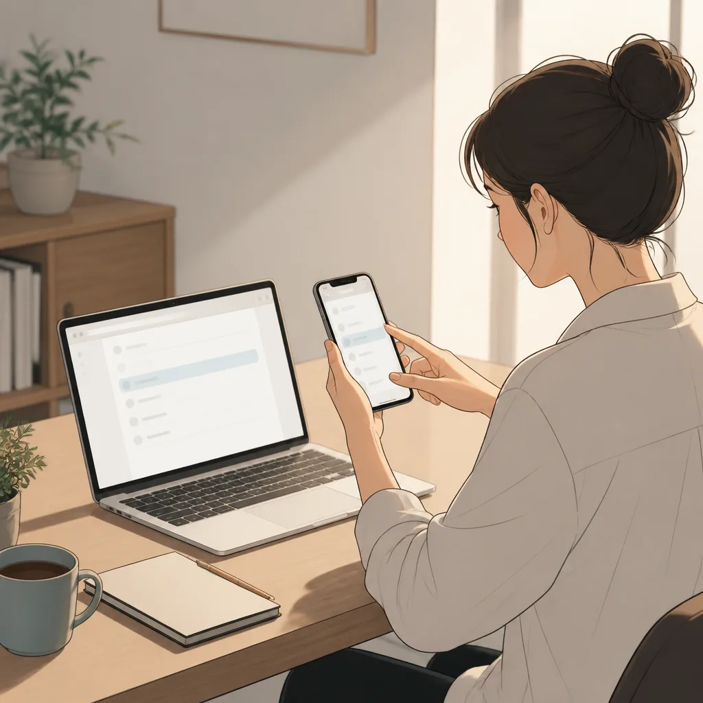 노트북에서 분실한 휴대폰의 Google 계정 기기와 패스키를 확인하는 장면 핵심 내용 설명 일러스트